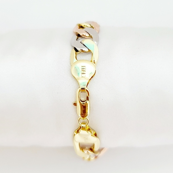 18K Gold Plated tricolor men's ID bracelet. New - Picture 3 of 10